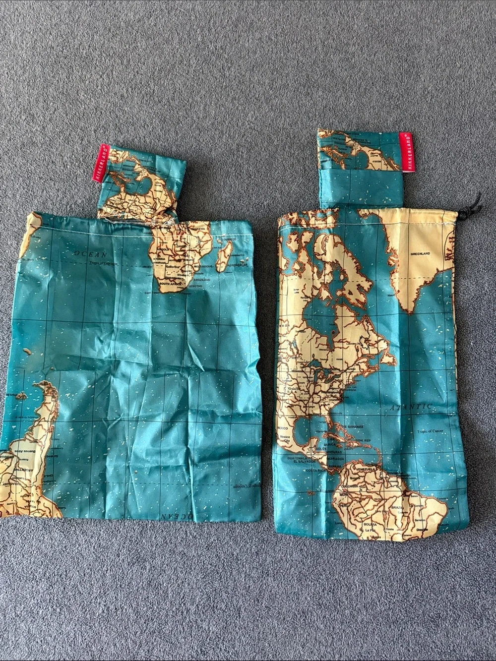 Foldable Map Print Reusable Travel Tote in Teal and Beige Kikkerland